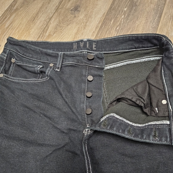 Hale Wide Leg Black Denim Jeans Button Fly White Stiching Women's 32 Grunge - Picture 5 of 12